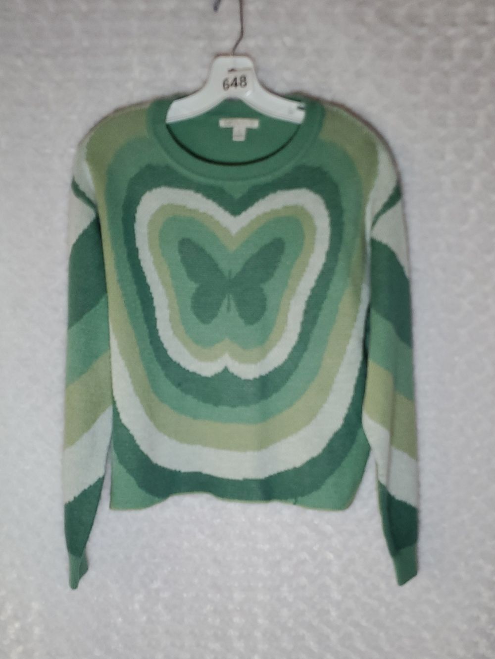 Cato Green Multi-Tone Butterfly Crewneck Sweater Size S